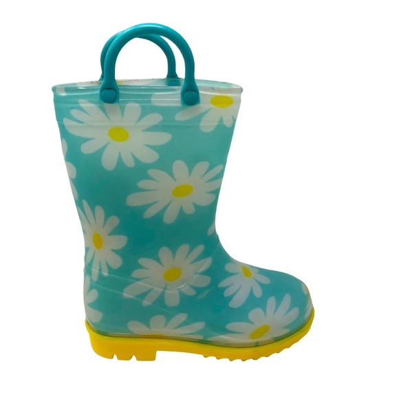 Daisy Yellow & Light Blue Kids Rain Boots Sz 8